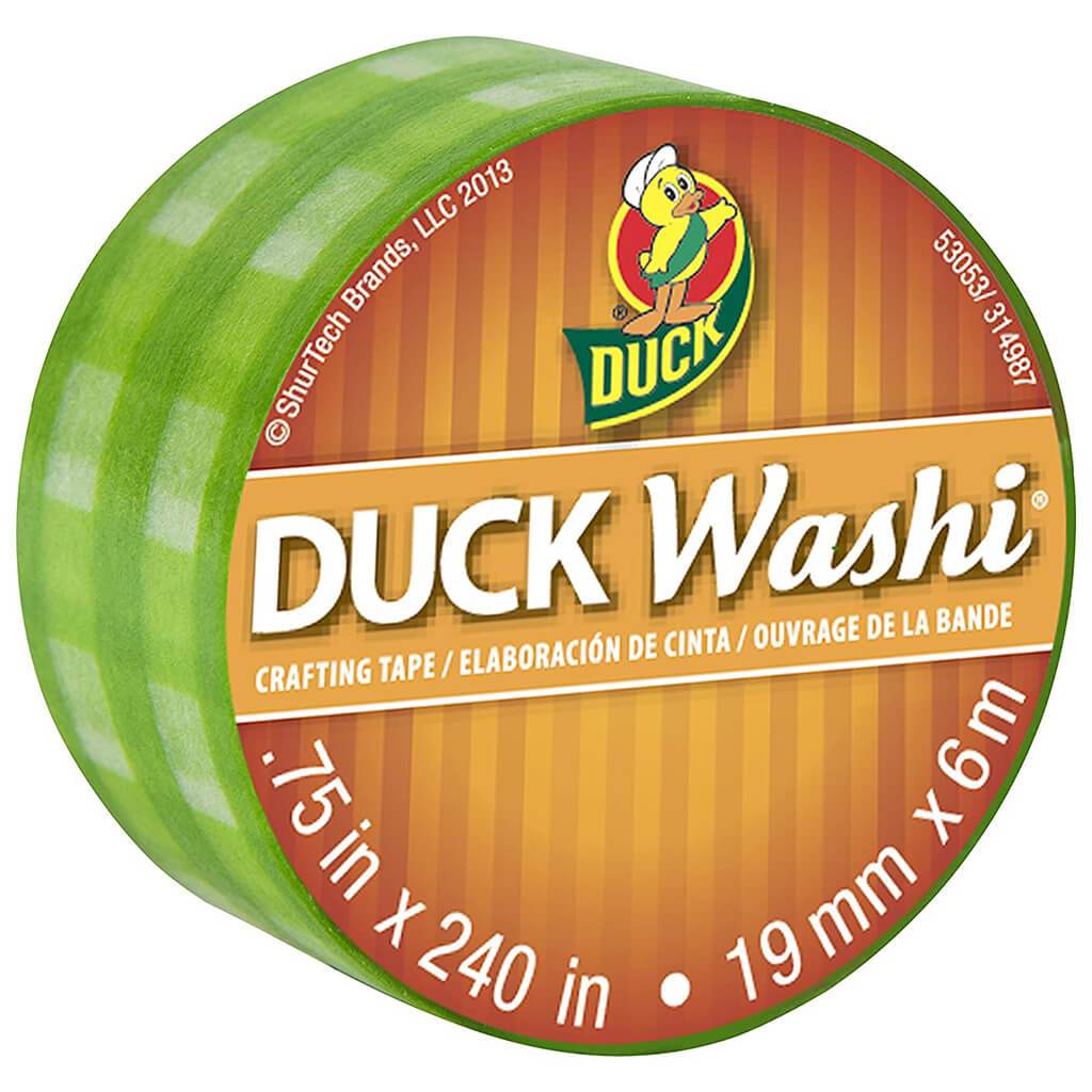 Duck Brand Washi Paper Tape 0.75in x 20ft Green Check