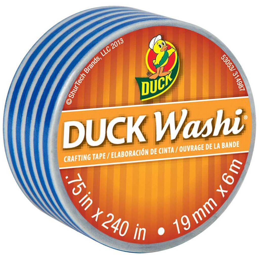 Duck Brand Washi Paper Tape 0.75in x 20ft Blue Stripe