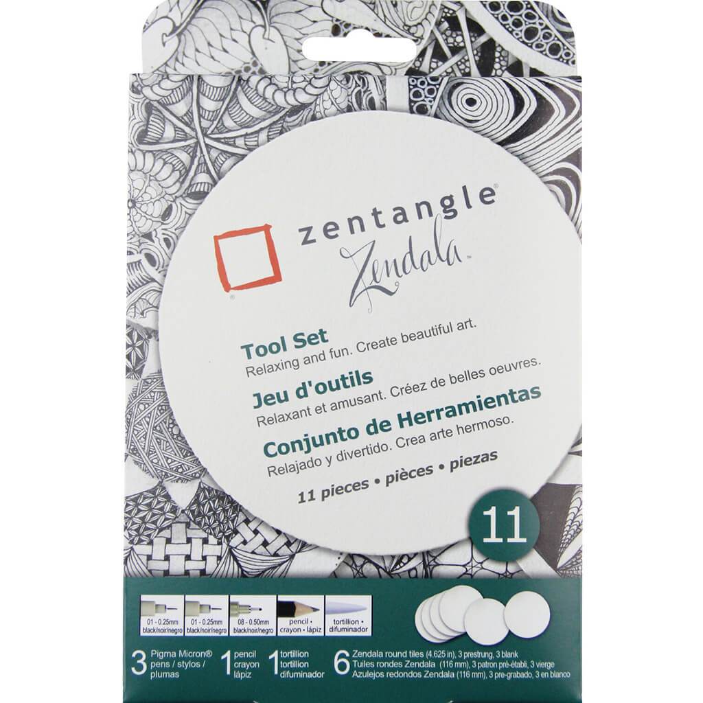 Zentangle Zendala Tool Set 11pc Round White Tiles