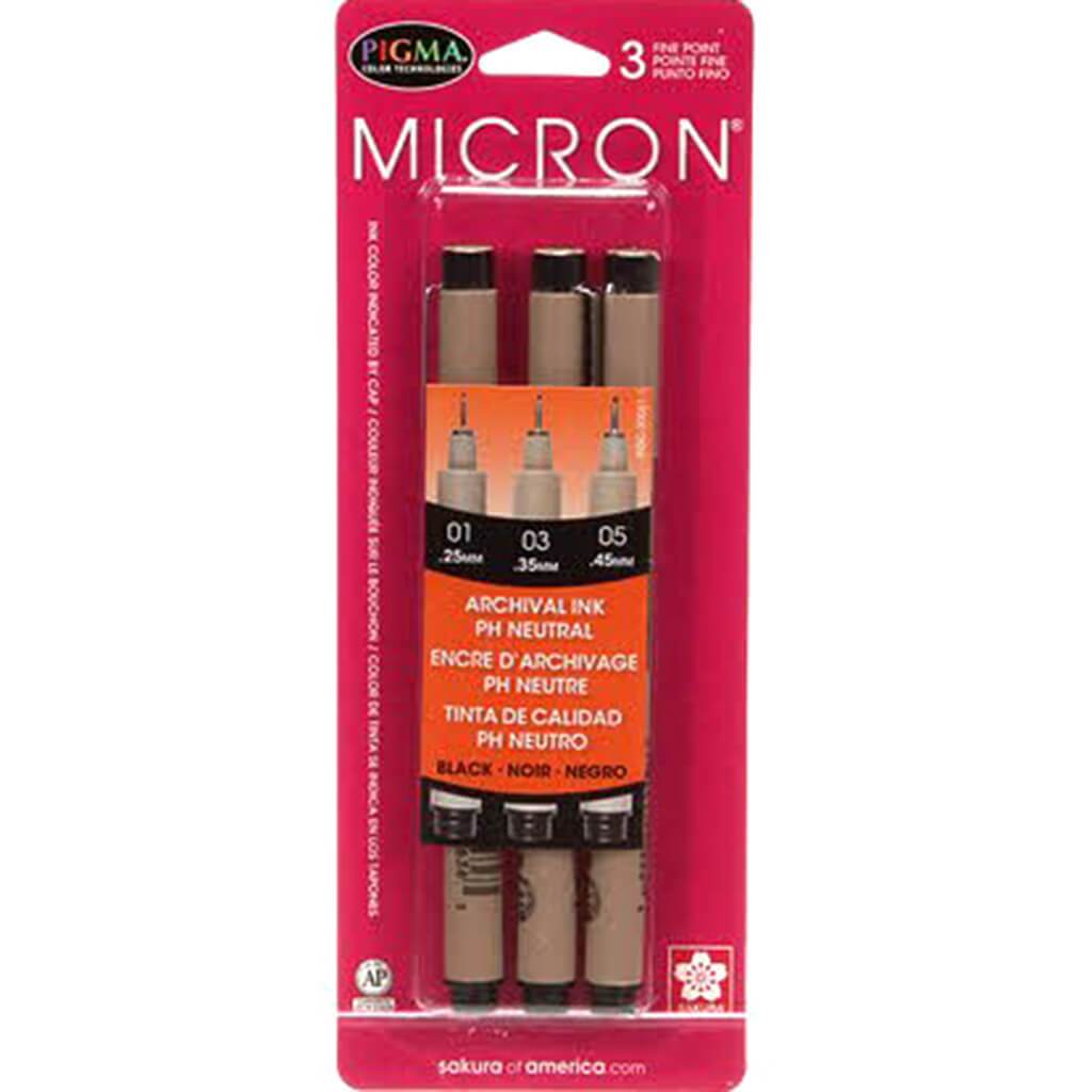 Micron Pens Sets Black Ink 3-Pen Set Carded