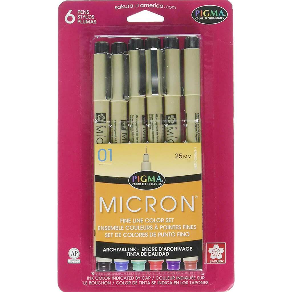 Micron Pens Sets Assorted 6-Color Set .25mm
