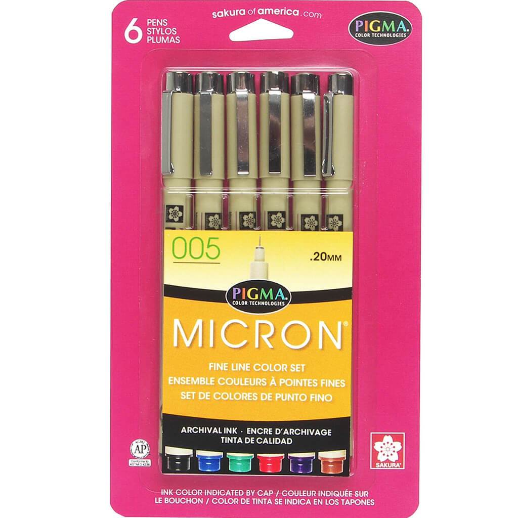 Micron Pens Sets Assorted 6-Color Set .20mm