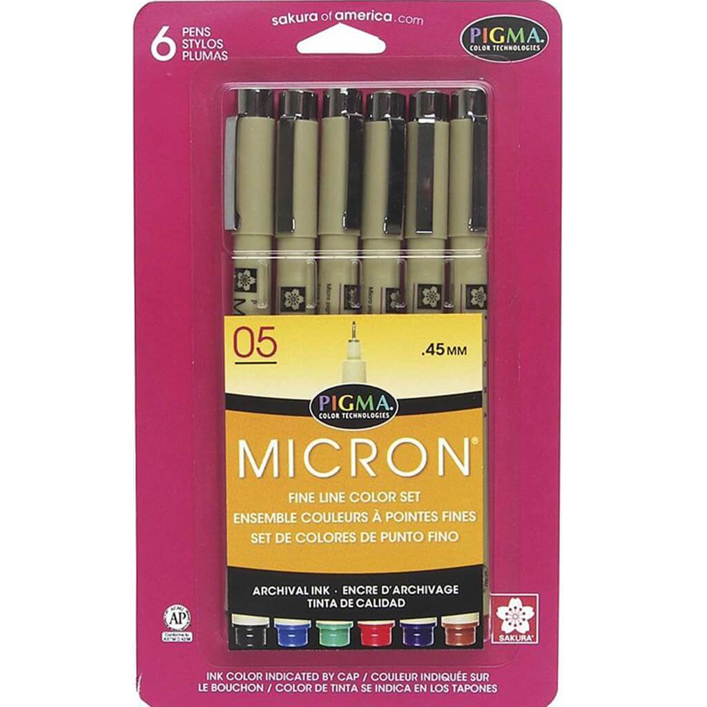 Micron Pens Sets Assorted 6-Color Set .45mm