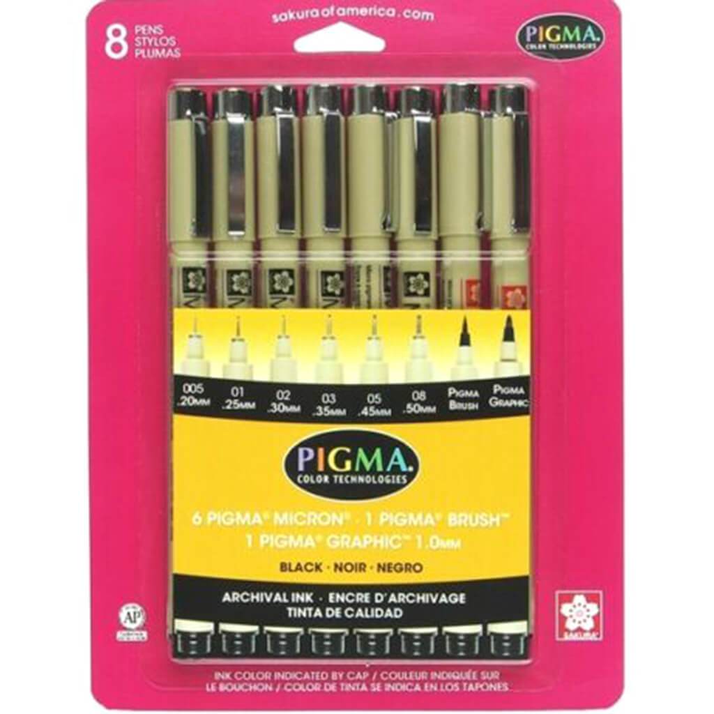 Pigma 8-Pen Assorted Set Black Ink