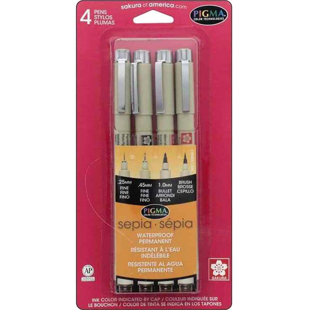 Sepia Pigma Brush, Graphic &amp; Micron 4 Pen Set