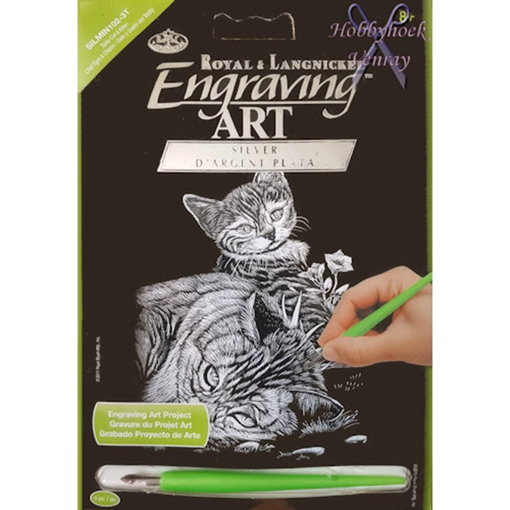Engraving Art Kits Tabby Cat &amp; Kitten Silver