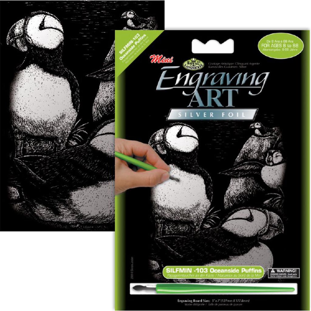 Mini Silver Foil Engraving Art Kit Oceanside Puffins