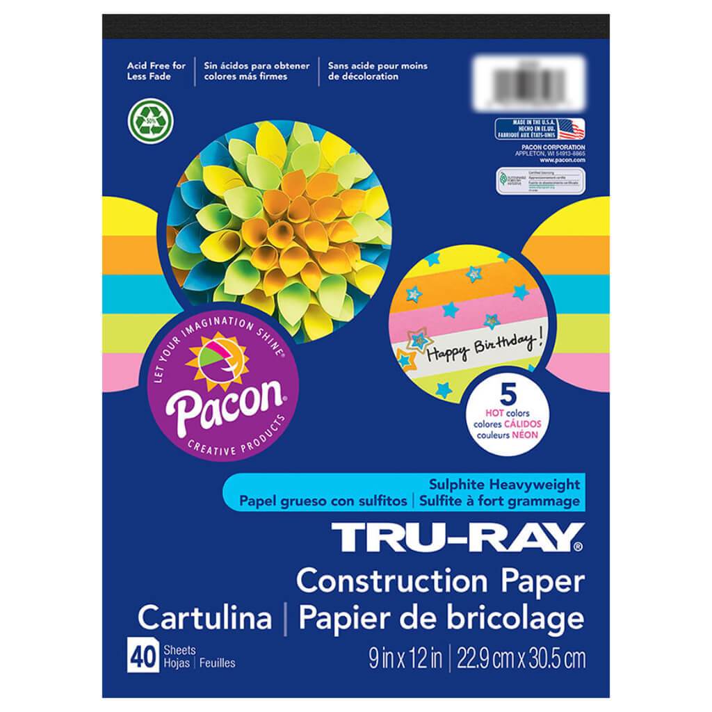 Tru-Ray Construction Paper 9in x 12in 5 Hot Colors