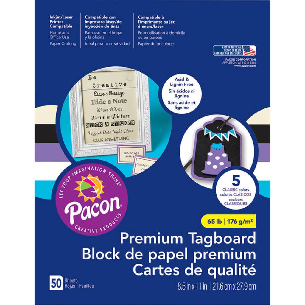 Premium Tagboard Assorted 5 Classic Colors 8.5in x 11in