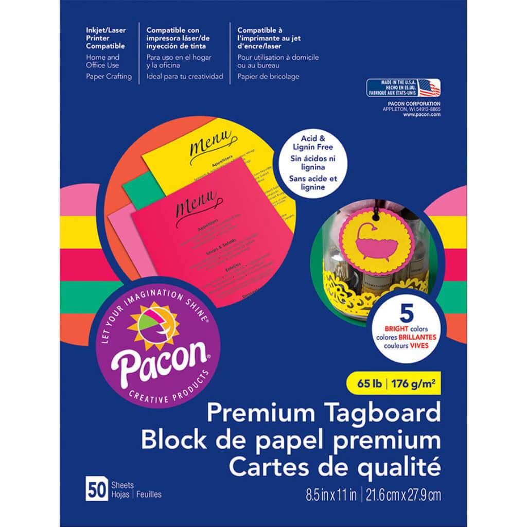 Premium Tagboard Assortment 8.5in x 11in Bright Colors 50Sheets