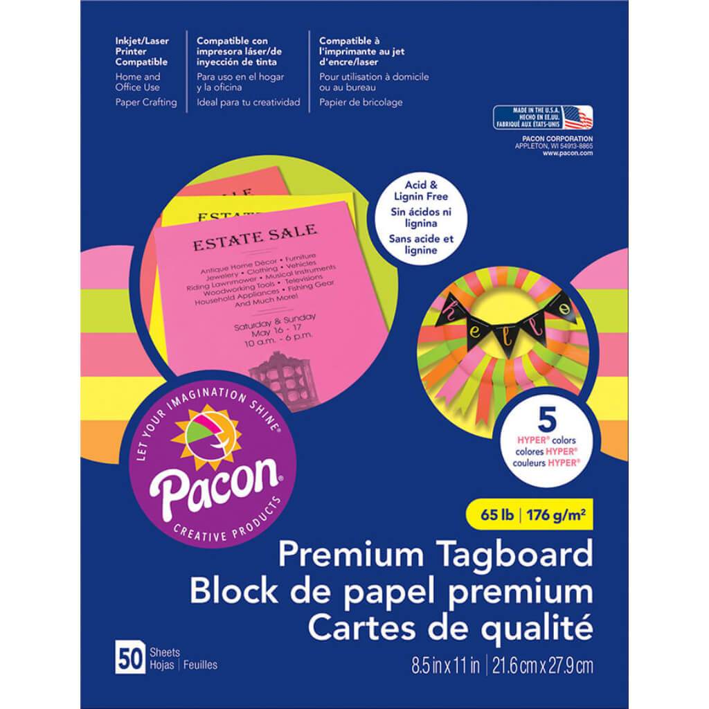 Premium Tagboard Assortment 8.5in x 11in Hyper Colors 50Sheets