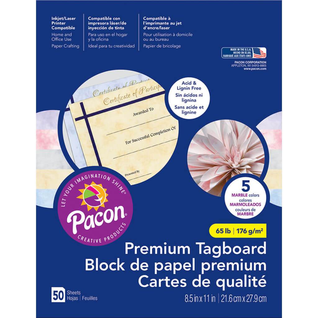 Premium Tagboard Assorted 5 Marble Colors 8.5in x 11in