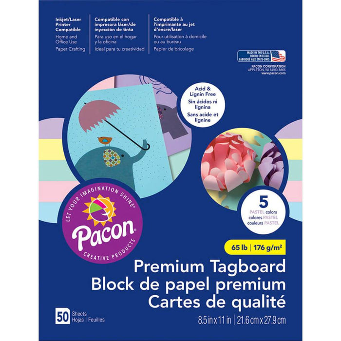 Premium Tagboard Assortment 8.5in x 11in Pastel Colors 50Sheets