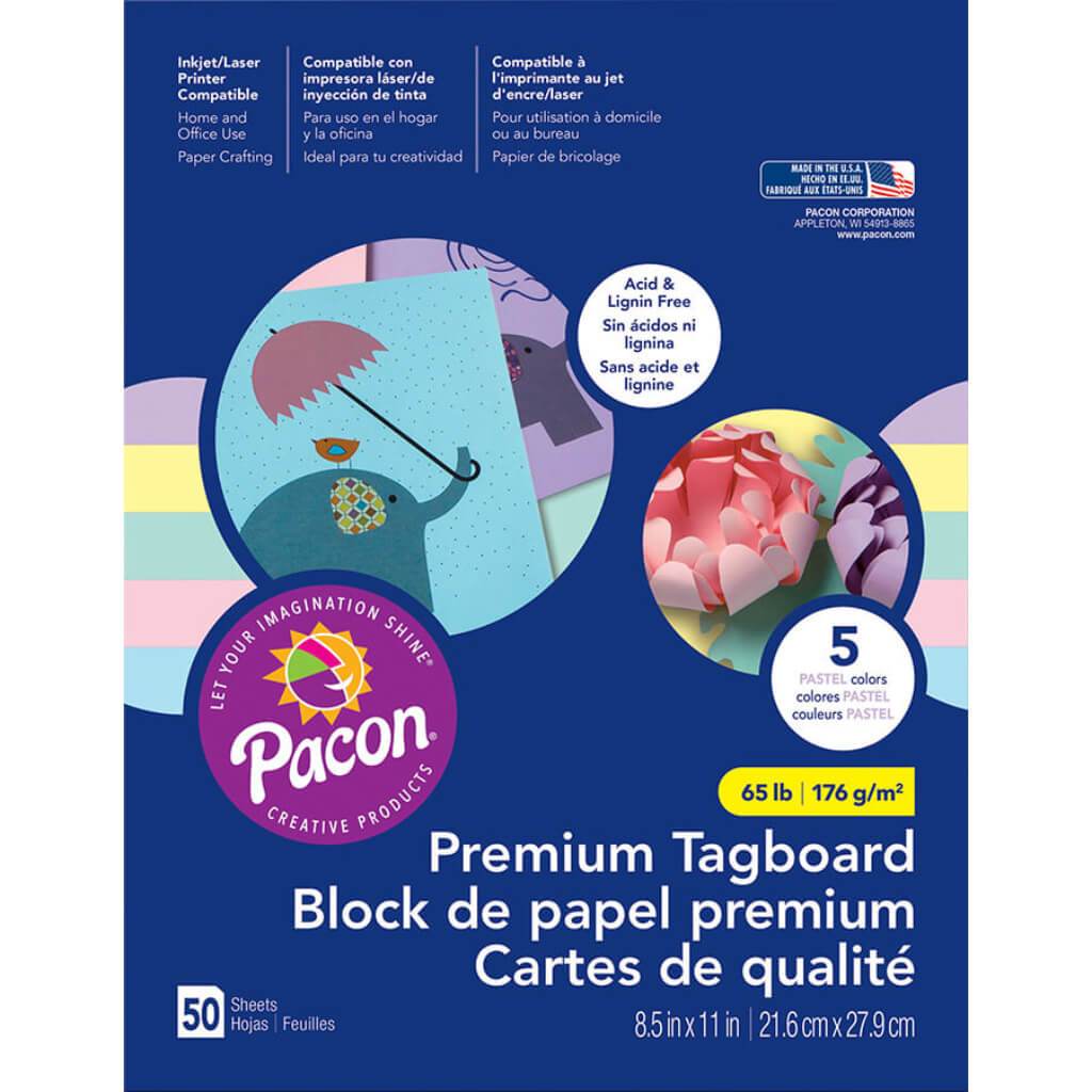 Premium Tagboard Assortment 8.5in x 11in Pastel Colors 50Sheets