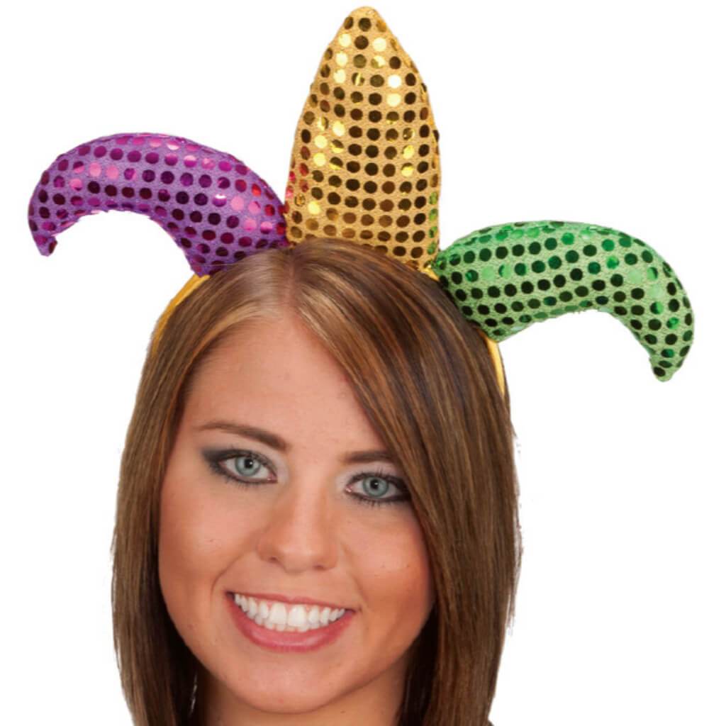 Mardi Gras Sequin Jester Headband Purple Green Yellow 