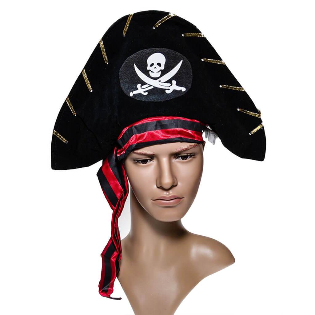 Black Pirate Hat with Gold Lacing 