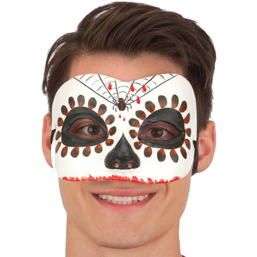 Men&#39;s Day Of The Dead Mask with Red Accents 