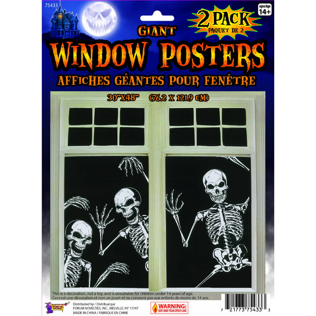 GIANT SKELETON WINDOW POSTER 30"H X 48"W 