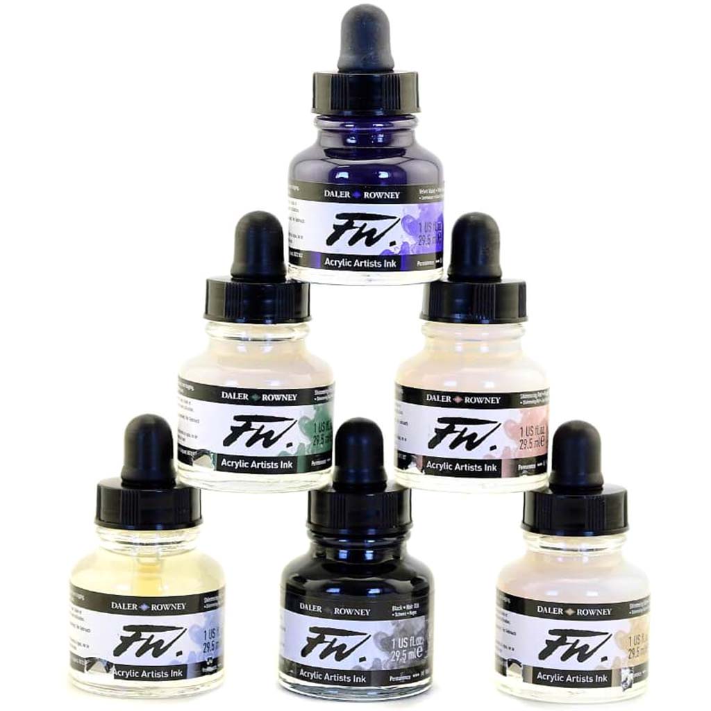 FW Acrylic Artist Ink Shimmering Colors Set 6in x 29.5ml 