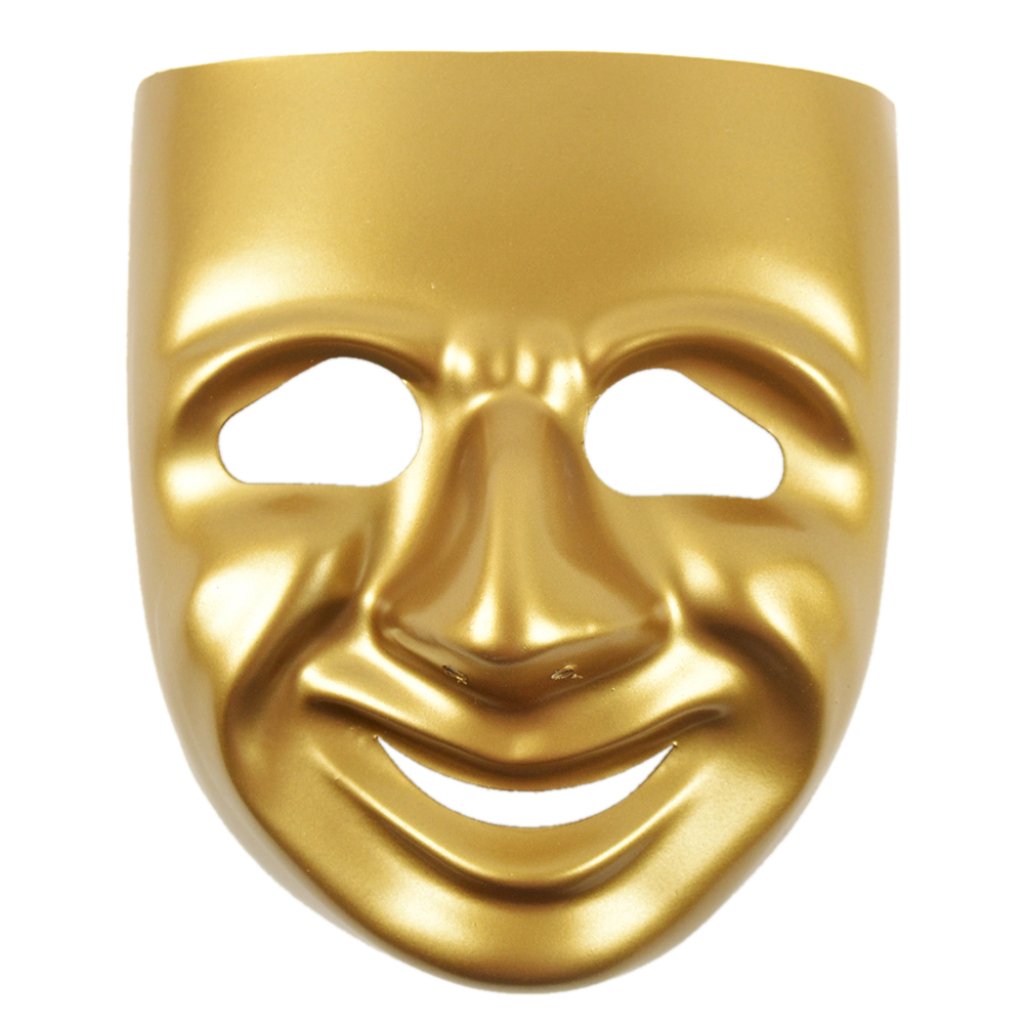 Gold Comedy Mask W/Elastic Cord And Instruction Sheet 1P 7.75in 