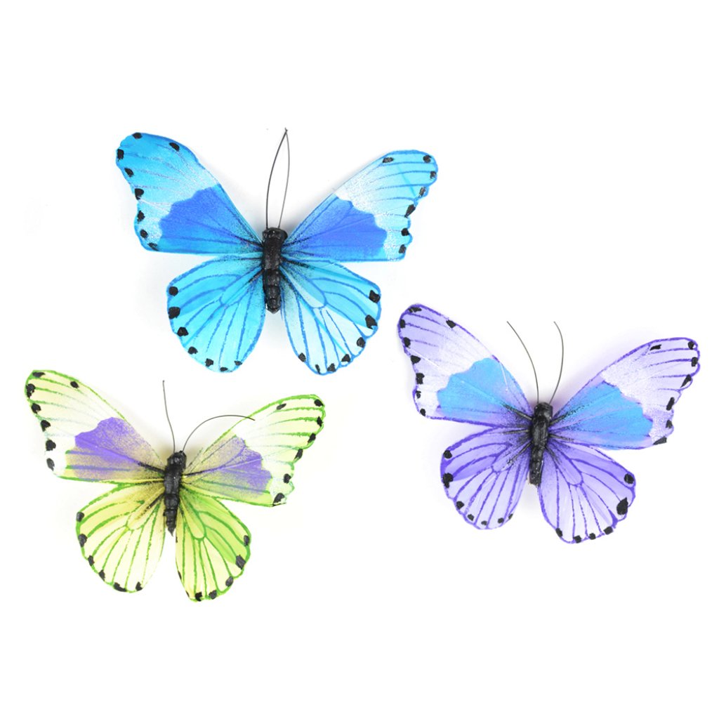 Natural Butterfly W/ Clip 1Pc Turquoise, Purple And Green 