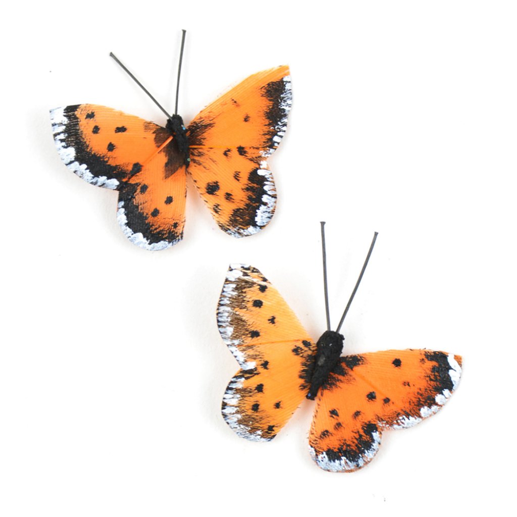 Feather Mini Butterflies Orange 1.25in 2Pc 