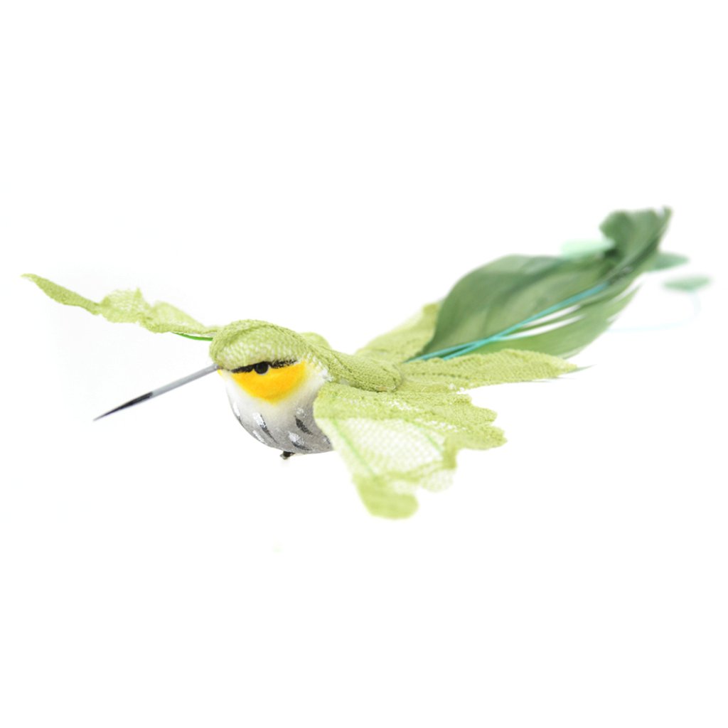 Olive Lace &amp; Feather Open Wing Hummingbird 7.5in With Clip 1Pc 