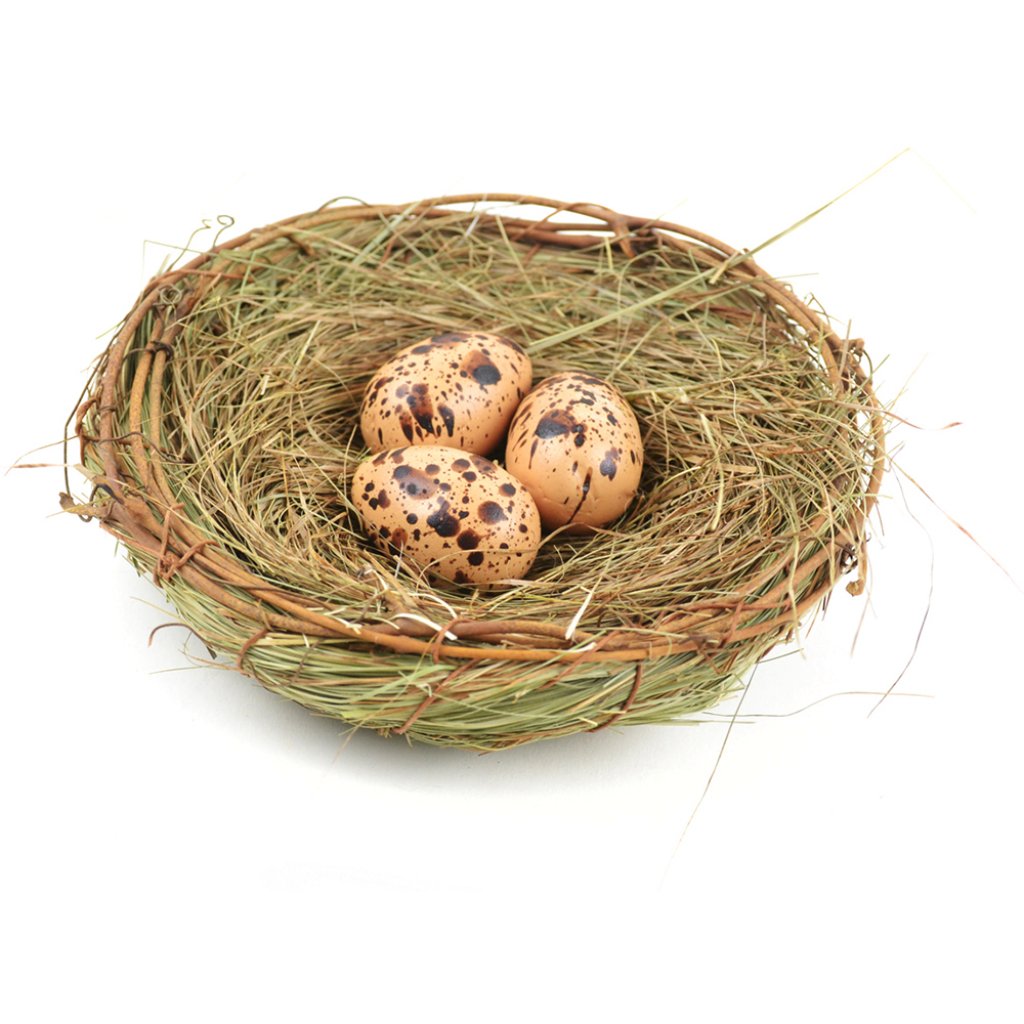 Artificial Grass Nest With Vines And 3 Eggs 6in 