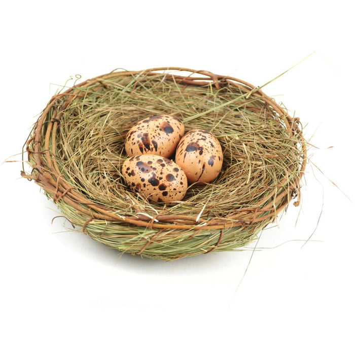 Artificial Grass Nest With Vines And 3 Eggs 6in 