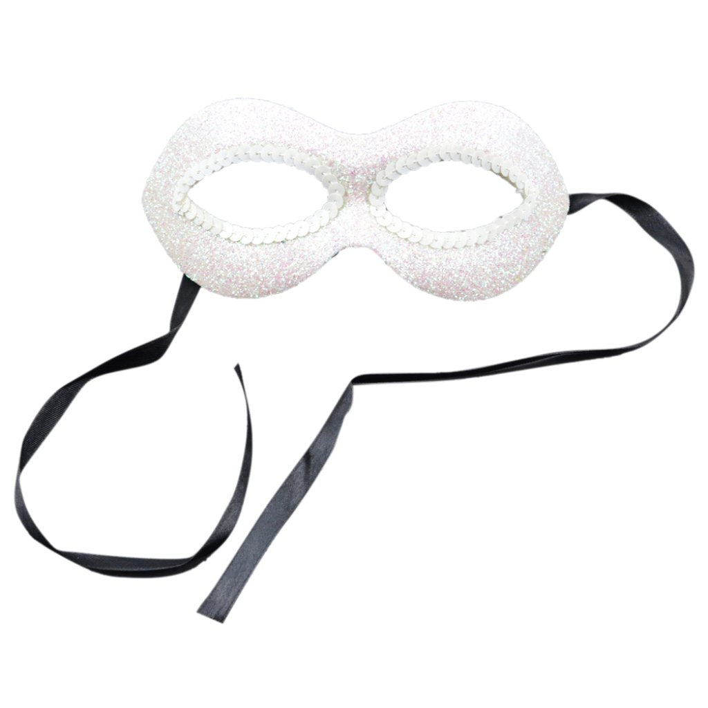 Fancy Deco Glitter Half Mask 7in White W/Sequins 1Pc 