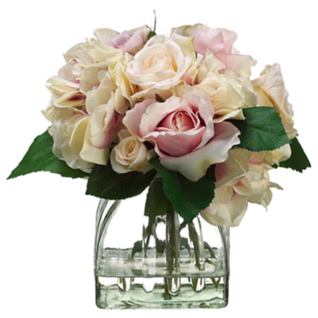 8H9W9"L HYDR/ROSE IN GLAS.VASE 