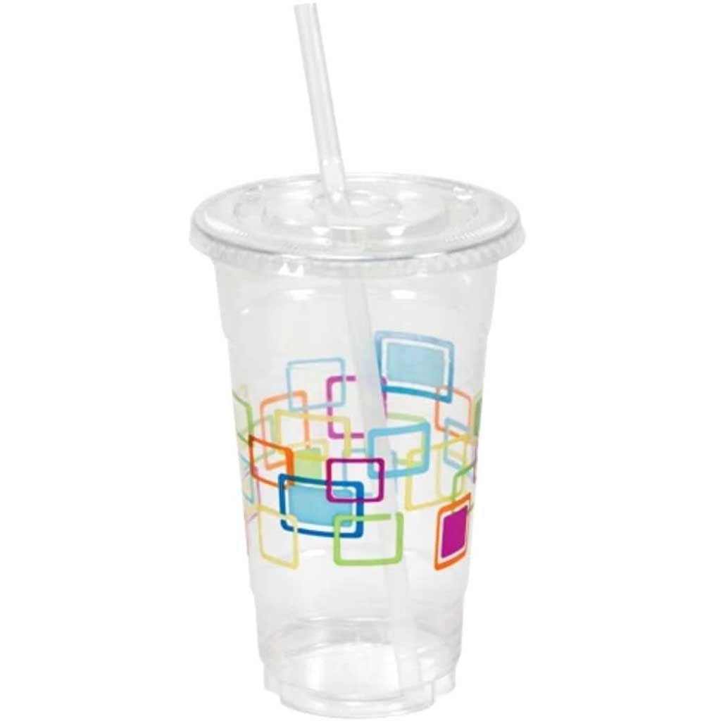 Plastic Cups with Lids &amp; Straws 24oz Clear 