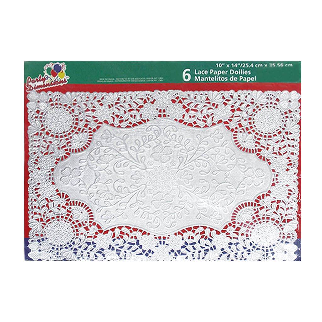 Rectangular Lace Doily 6 Count 10&quot; X 14&quot; Silver 