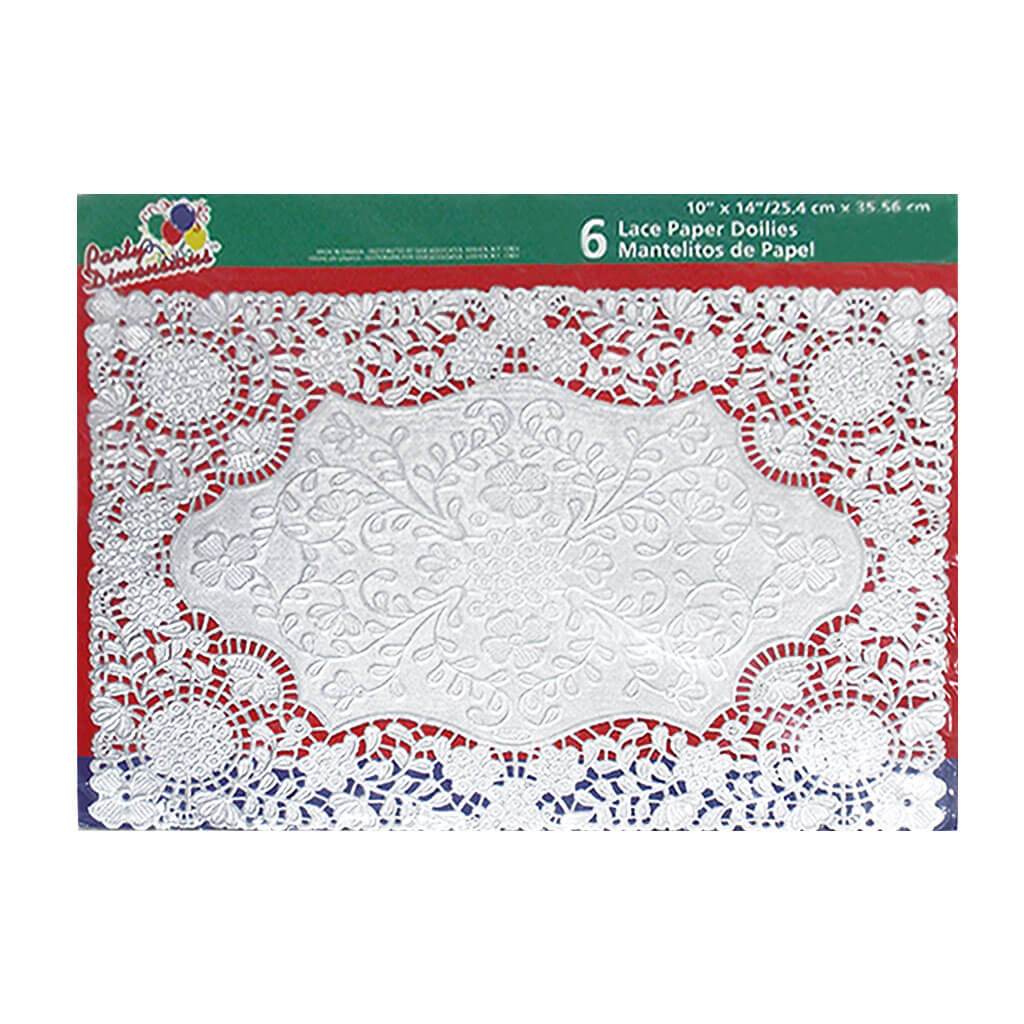 Rectangular Lace Doily 6 Count 10" X 14" Silver 