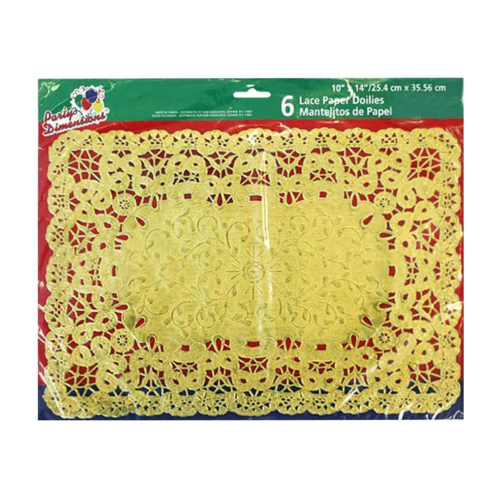 Rectangular Lace Doily 6 Count 10&quot; X 14&quot; Gold 