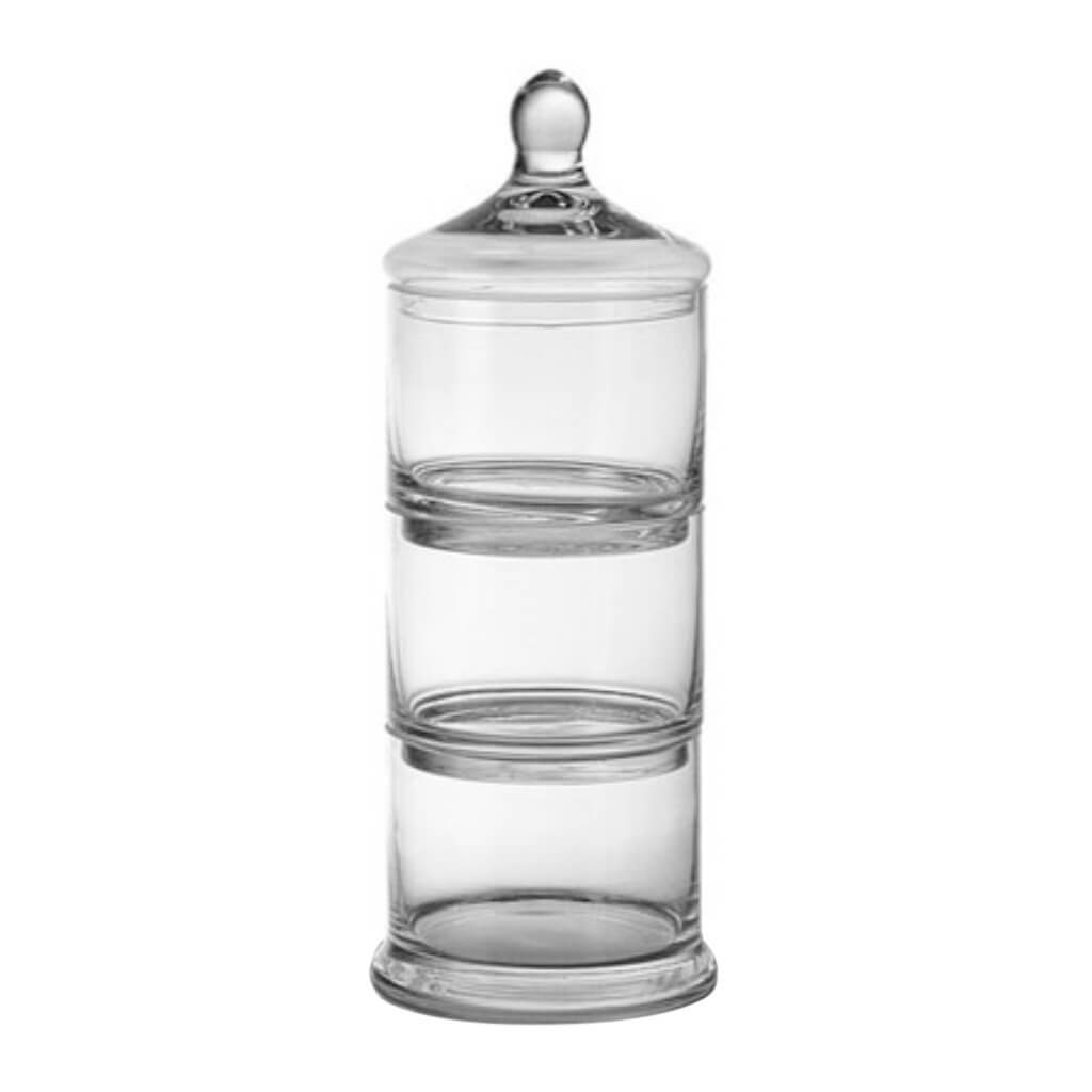 3-PART BOWL TOWER W/LID H:17&quot; D:6.5&quot; CLEAR 