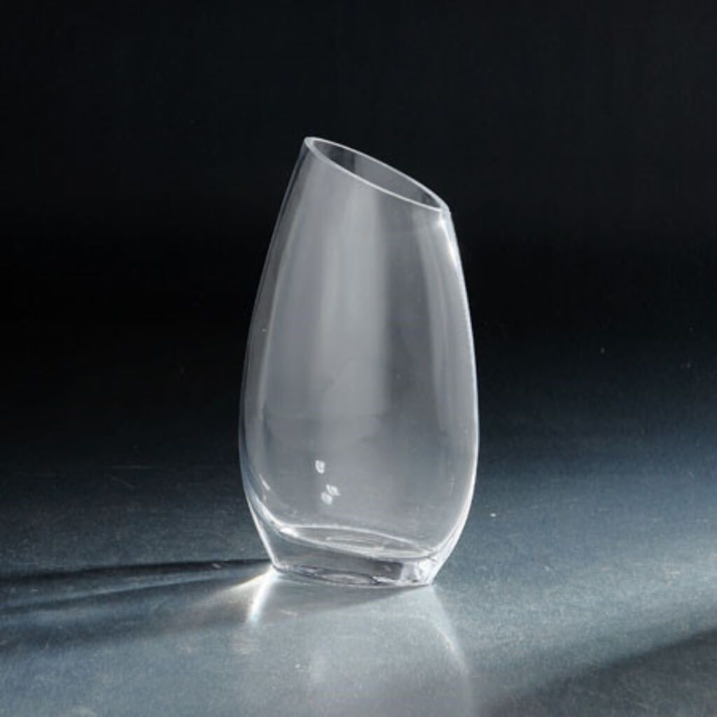 Angled Rim Vase L4.5"W:2.5"H:8" Clear 