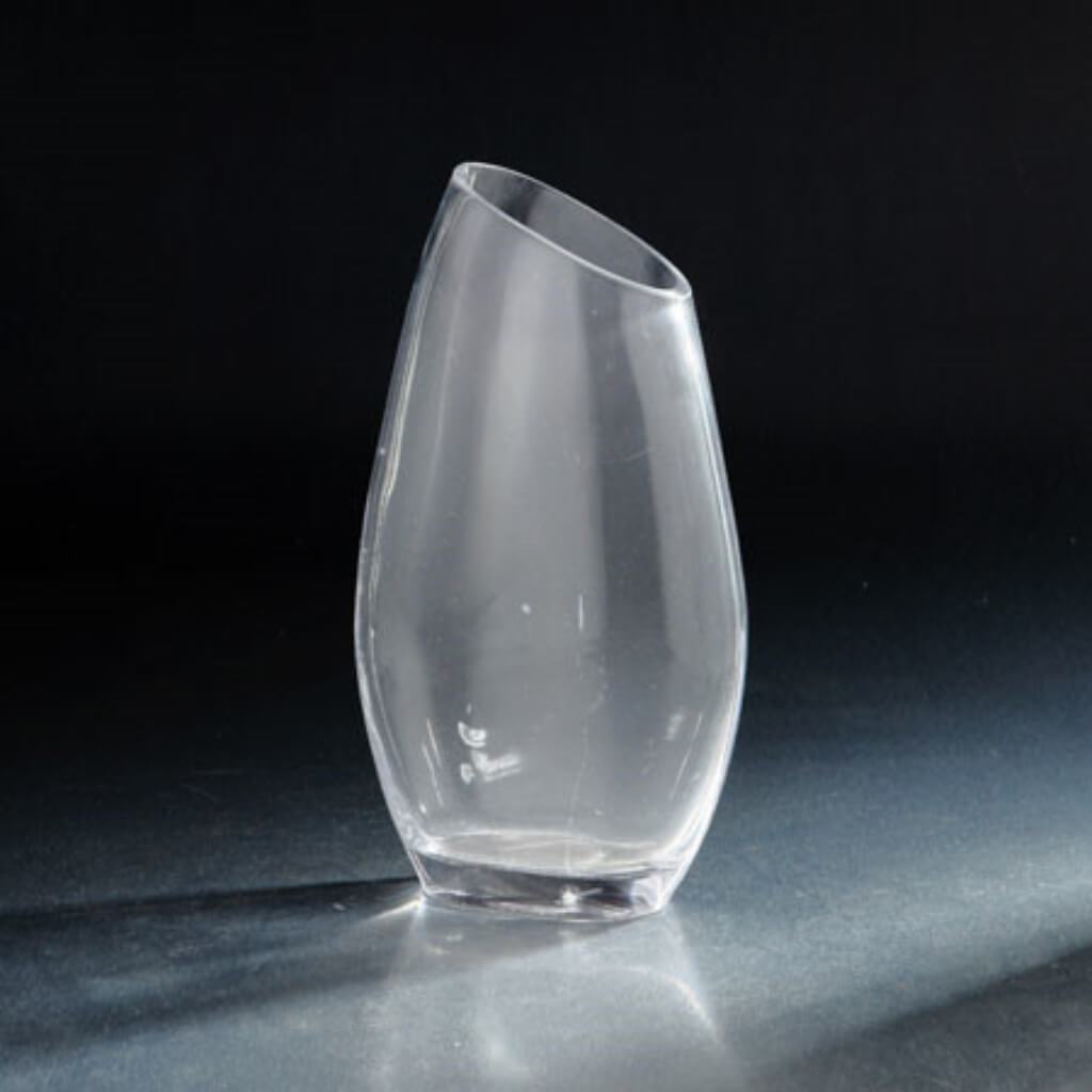 Angled Rim Vase L:7"W:3.5"H:12" Clear 