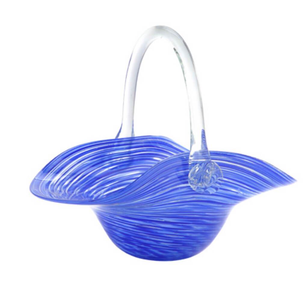 Glass Basket L:15"W:11.5"H:13.5" Blue 