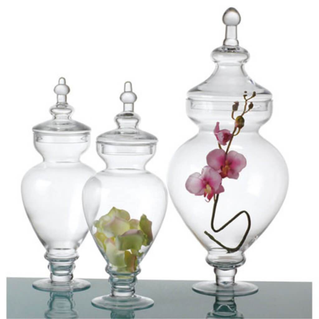 Jar W/Lid Set Of3(2S+1L) H:15&quot;22&quot; D:6&quot;9.5&quot; Clear 