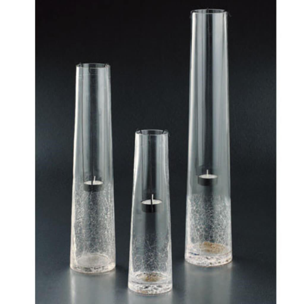 Crackled Candleholder Set Of 3 H:20&quot;16&quot;12&quot;D:3.5&quot; Clear 