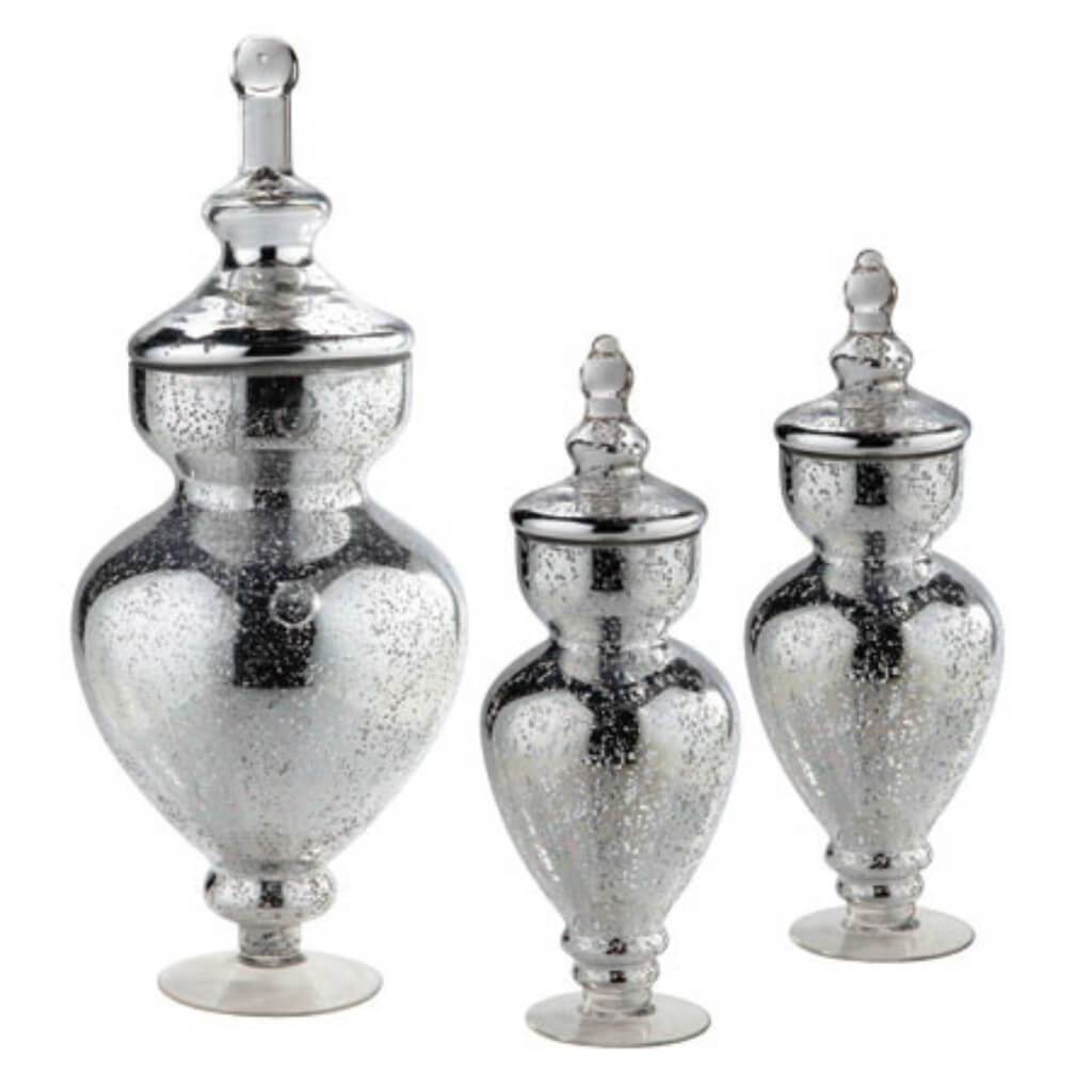 Jar W/Lid Set Of3(2S+1L) H:15&quot;22&quot; D:6&quot;9.5&quot; Silver 