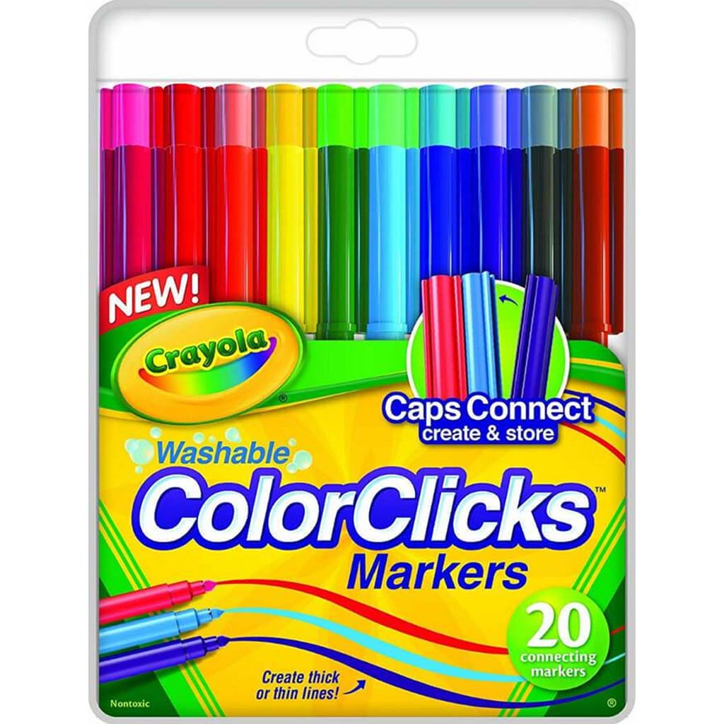 Crayola 20 Count Clickable Washable Markers, Assorted