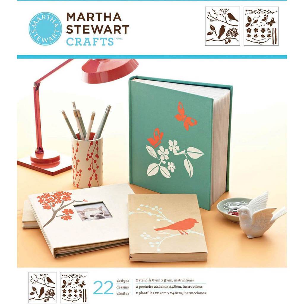 Martha Stewart Medium Stencils 2pcs Birds &amp; Berries 8.75in x 16.75in 22 Designs