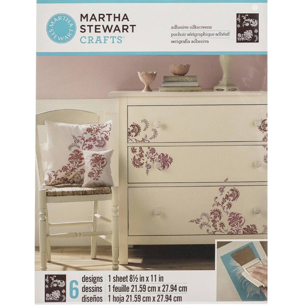 Martha Stewart Adhesive Silkscreen Exotic Blossoms 8.5in x 11in 8 Designs