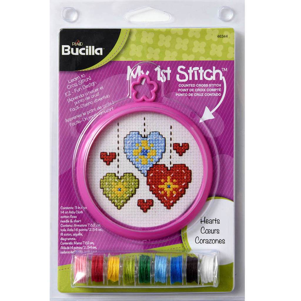 My 1st Stitch Hearts Mini Counted Cross Stitch Kit 3in Round 14ct