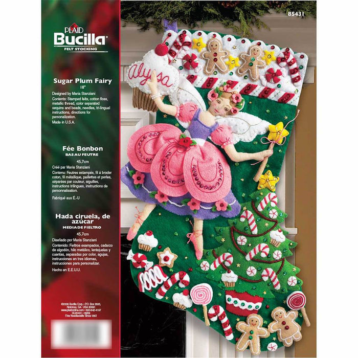 Sugar Plum Fairy Stocking Felt Applique Kit 18in