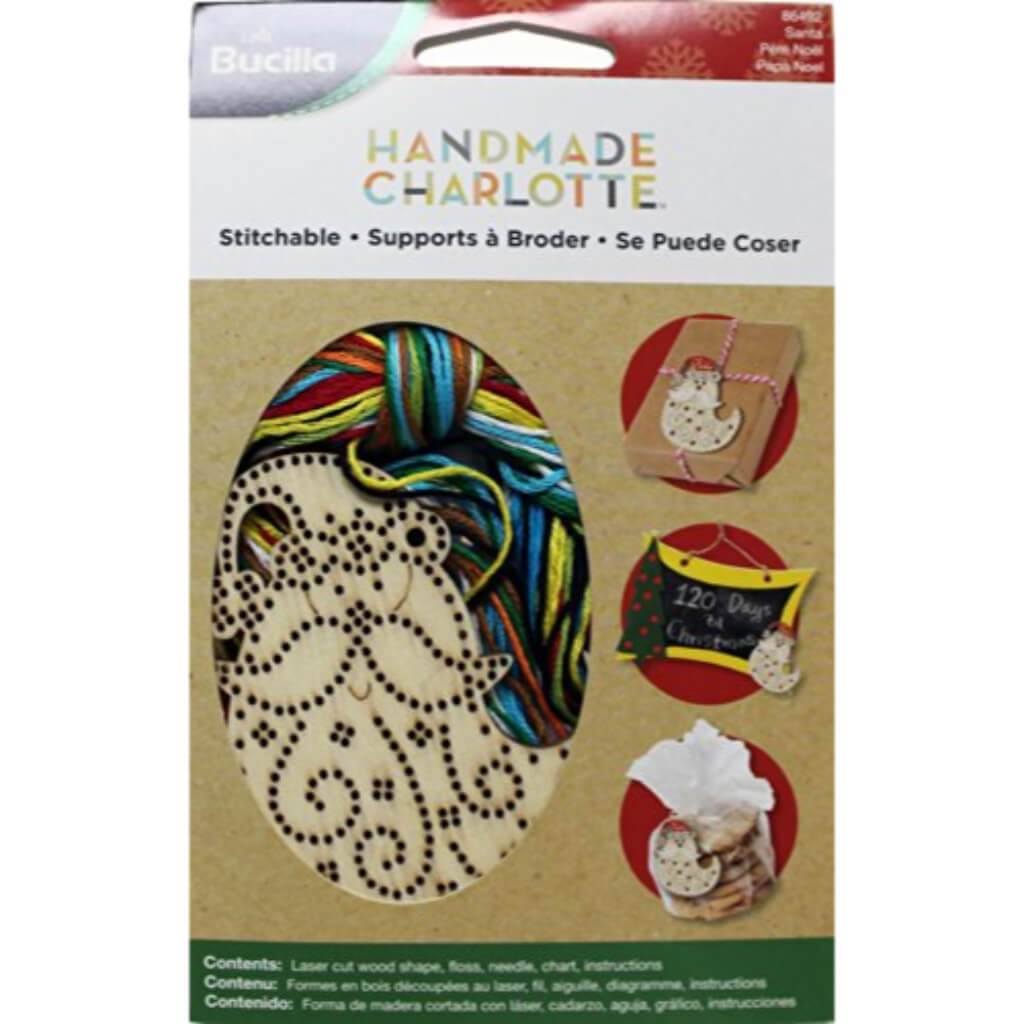 Handmade Charlotte Stitchable Wood Santa 