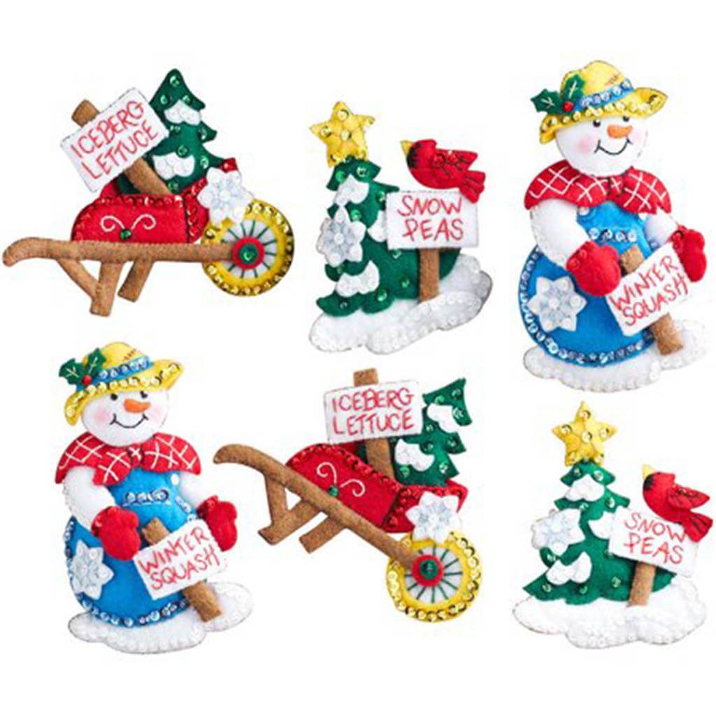 Felt Ornaments Applique Kit 4in x 5in Set of 6 Snow Garden