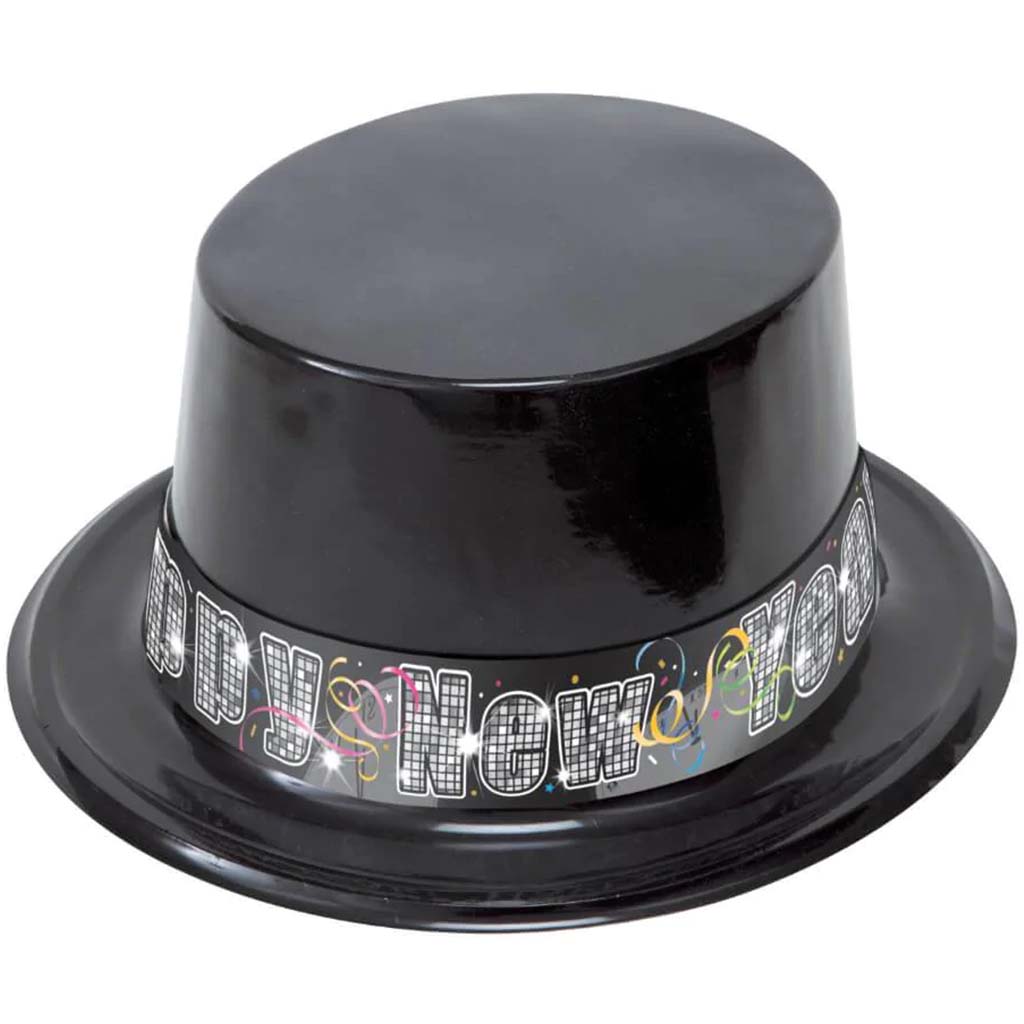 Plastic Top Hat , Countdown To New Year&#39;s Black 